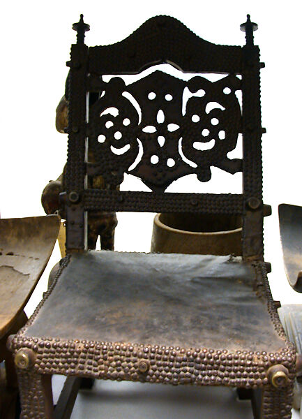 Chair (Asipim), Wood, animal skin, brass, Asante 