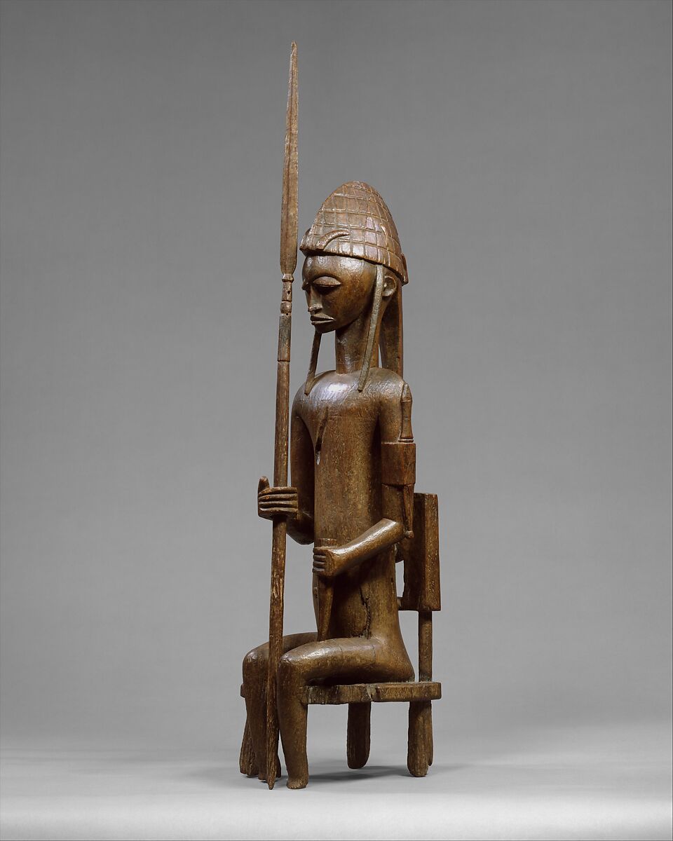 Seated Male Figure with Lance, Wood, pigment, Bamana peoples