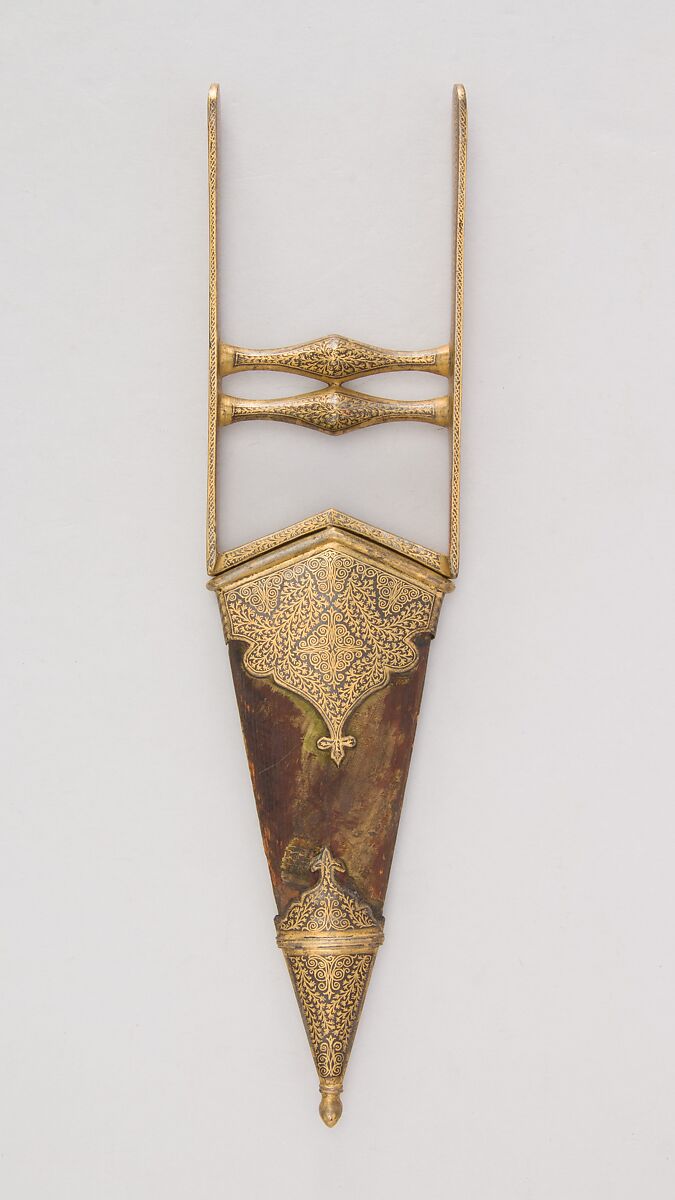 Dagger (Katar) with Sheath, Steel, gold, wood, velvet, Indian