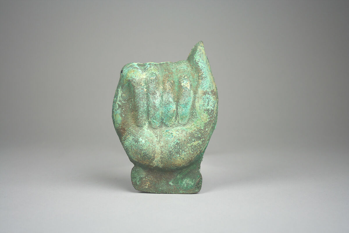 Fist Ornament, Silvered copper, Moche 