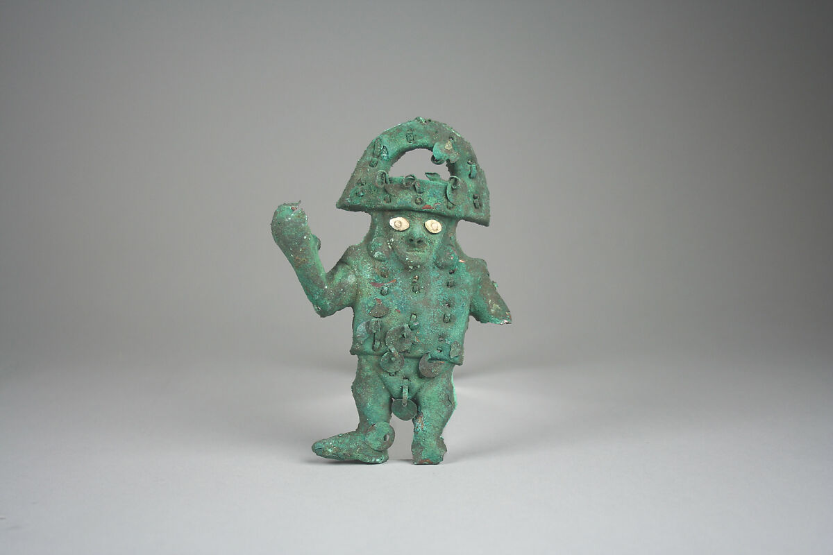 Profile Warrior Ornament, Gilded copper, shell, Moche 