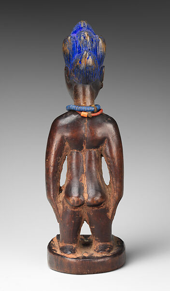 Twin Figure: Female (Ibeji), Oyo-Yoruba artist, Wood, camwood powder, beads, pigment, Oyo-Yoruba peoples