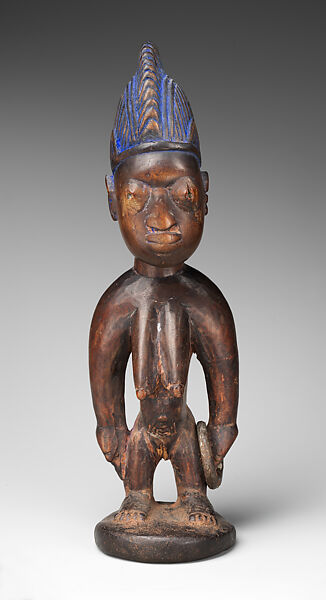 Twin Figure: Female (Ibeji), Wood, camwood powder, Yoruba peoples 