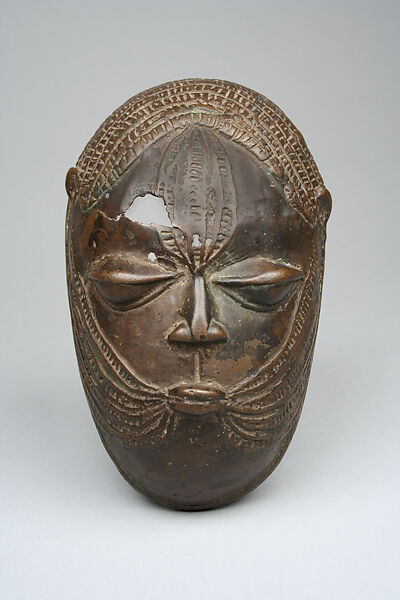 Lidded Vessel: Face, Yoruba artist, Brass, Yoruba peoples
