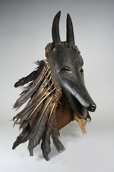 Goat Mask (Je), Wood, feathers, cotton, sacrificial materials, Guro or Baule 