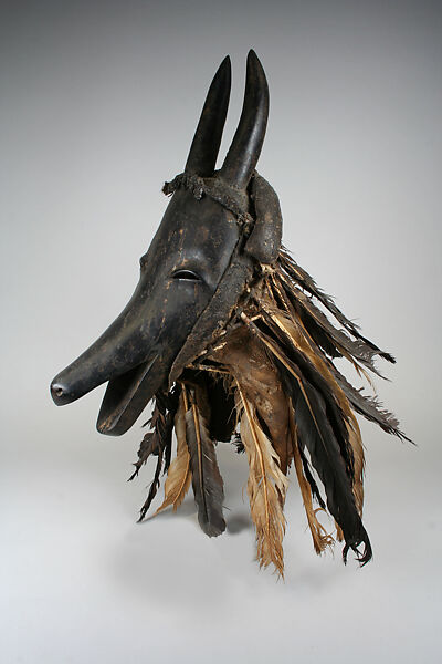 Goat Mask (Je), Wood, feathers, cotton, sacrificial materials, Guro or Baule