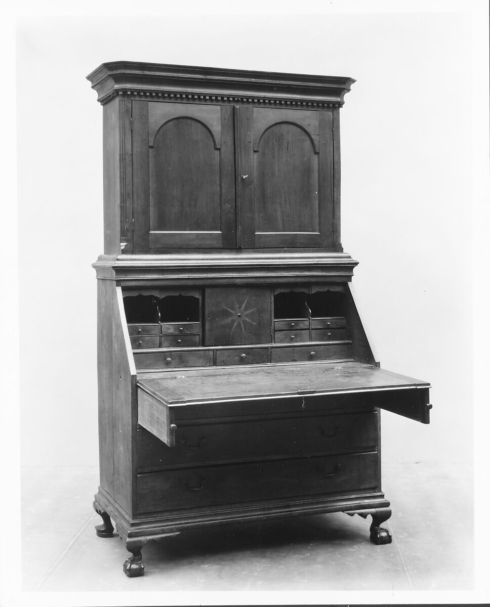Desk and Bookcase, Walnut, maple, white pine, yellow pine, American
