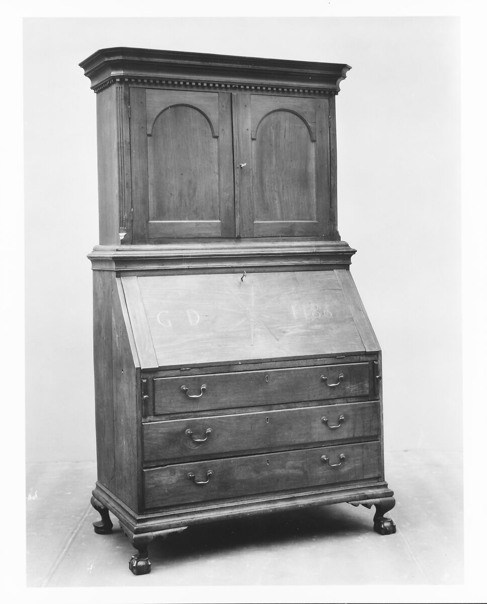 Desk and Bookcase, Walnut, maple, white pine, yellow pine, American 