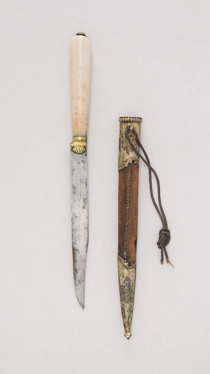 Knife with Sheath, Steel, agate, silver, leather, silk, Turkish 