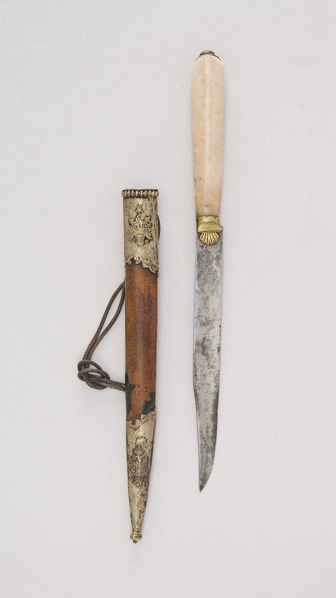 Knife with Sheath, Steel, agate, silver, leather, silk, Turkish