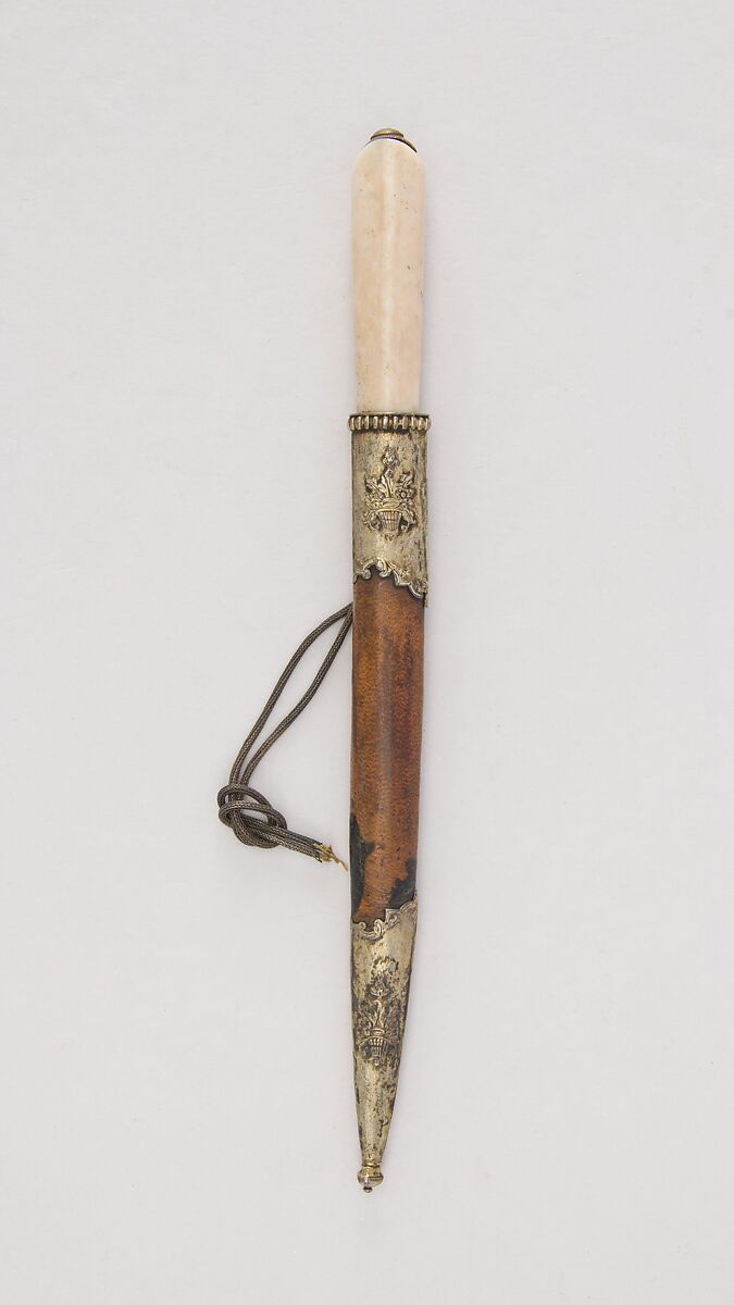 Knife with Sheath, Steel, agate, silver, leather, silk, Turkish