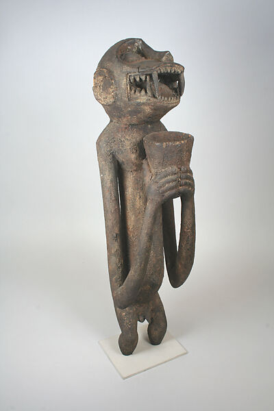 Monkey Figure for Mbra, Wood, sacrificial materials, Baule peoples