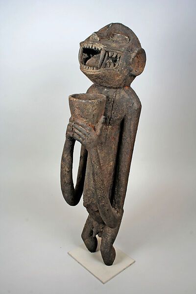 Monkey Figure for Mbra, Wood, sacrificial materials, Baule peoples