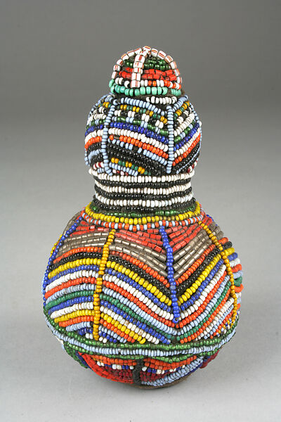 Snuff Vessel, Calabash, beads, cloth, Kenya 