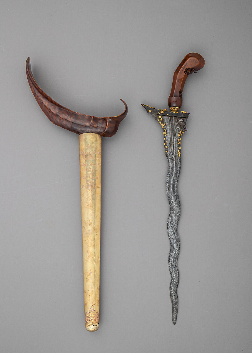 Kris with Sheath, Steel, wood, gold, Javanese, Surakarta