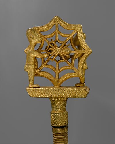 Ȯkyeame poma (linguist’s staff) with spider’s web and figures