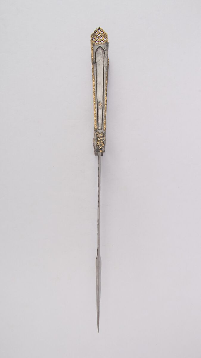 Dagger (Katar) with Sheath, Steel, gold, velvet, wood, North Indian