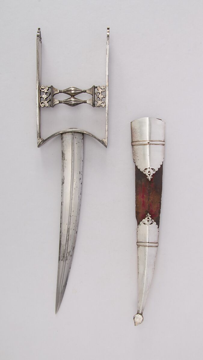 Dagger (Katar) with Sheath, Steel, silver, wood, velvet, North Indian