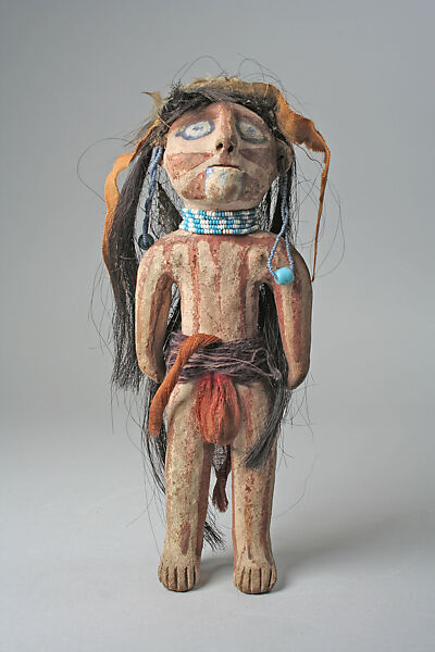 Doll, Ceramic, pigment, hair, string, beads (?), Mohave 