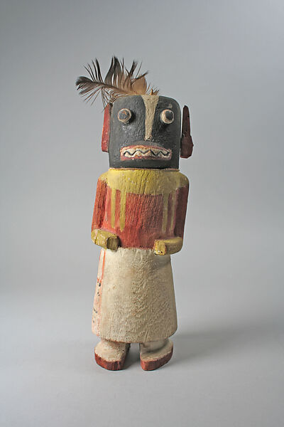 Katsina (Honan or Badger), Wood, paint, feathers, Hopi 