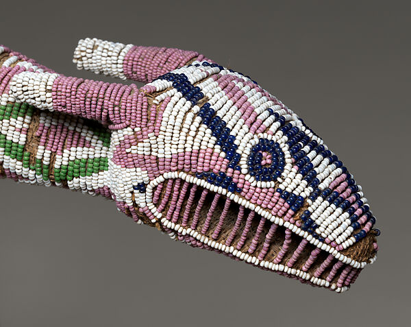 Ceremonial Palm Wine Vessel, Grassfields artists, Gourd, glass beads, cloth, cane, wood, Grassfields region