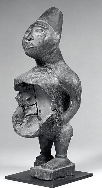 Power Figure: Male (Nkisi), Wood, glass, dried mud, iron, sacrificial material, Kongo peoples 