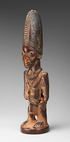 Twin Figure: Male (Ibeji), Yoruba artist, Wood, beads, camwood powder, Yoruba peoples