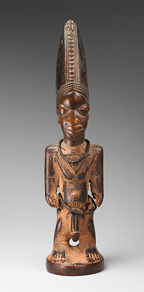 Twin Figure: Male (Ibeji), Wood, beads, camwood powder, Yoruba peoples 