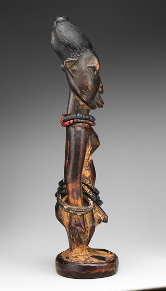 Twin Figure: Male (Ibeji), Oyo-Yoruba artist, Wood, beads, camwood powder, metal, indigo, Oyo-Yoruba peoples