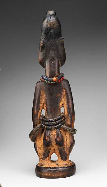 Twin Figure: Male (Ibeji), Oyo-Yoruba artist, Wood, beads, camwood powder, metal, indigo, Oyo-Yoruba peoples