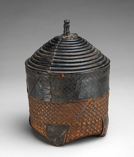 Nested marriage basket set, Turka artists, Raffia palm, leather, thread, Turka peoples