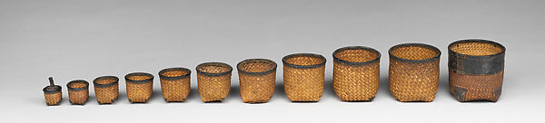 Nested marriage basket set, Turka artists, Raffia palm, leather, thread, Turka peoples