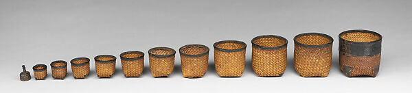 Group of Eleven Marriage Baskets, Cane, leather, thread, Bobo 