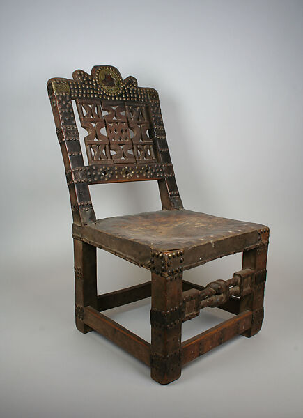 Chair with Openwork Back, Wood, hide, brass tacks, brass plaques, Anyi, Ano group or Baule (?) 