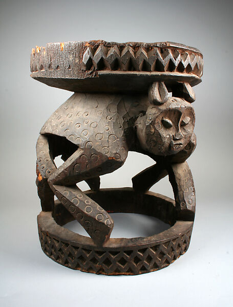 Prestige Stool: Leopard Base, Wood, Bamileke 