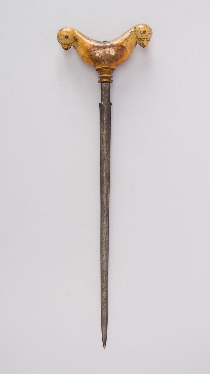 Crutch Dagger (Zafar Takieh, "Cushion of Victory"), Ivory, steel, Hilt, South Indian; blade, European