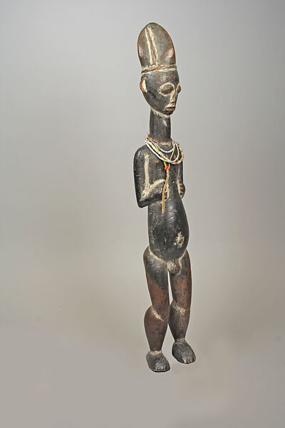 Male Figure, Wood, pigment, glass beads, kaolin, blueing, cord, Kulango peoples 
