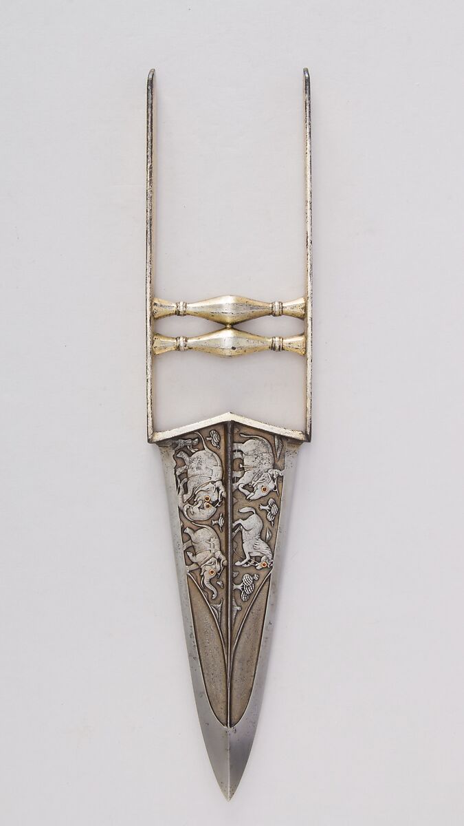 Punch Dagger (Katar) with Sheath, Steel, iron, silver, gold, rubies, Indian, Mughal