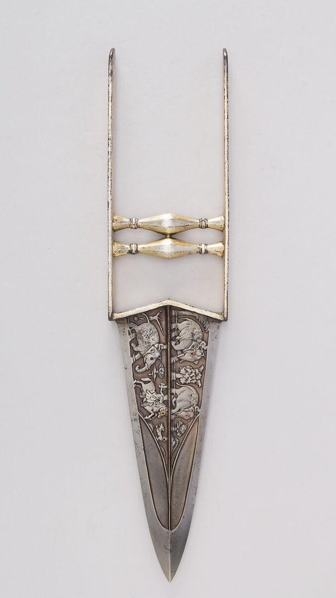 Punch Dagger (Katar) with Sheath, Steel, iron, silver, gold, rubies, Indian, Mughal
