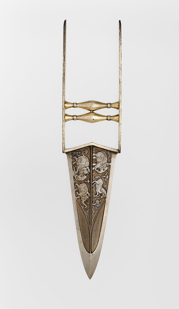 Punch Dagger (Katar) with Sheath, Steel, iron, silver, gold, rubies, Indian, Mughal 