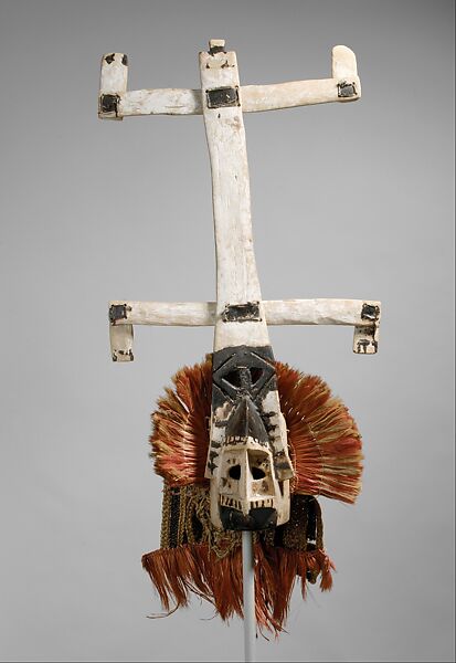 Masquerade Hood (Kanaga), Wood, fiber (sanseveria), hide, pigment, Dogon peoples