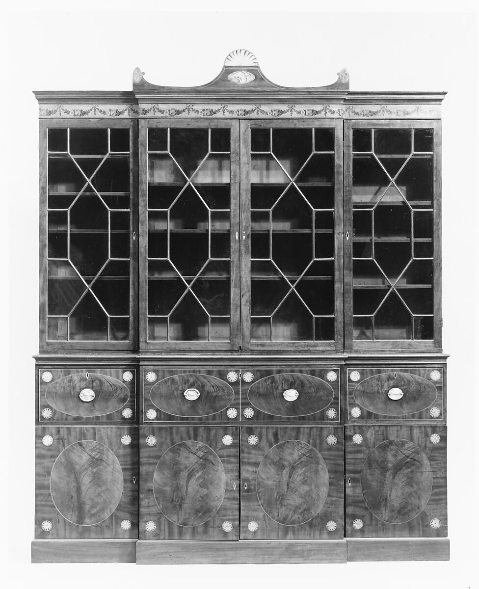 Secretary and bookcase, Mahogany, mahogany and satinwood
veneers with white and yellow pine,
yellow poplar, cedar, American