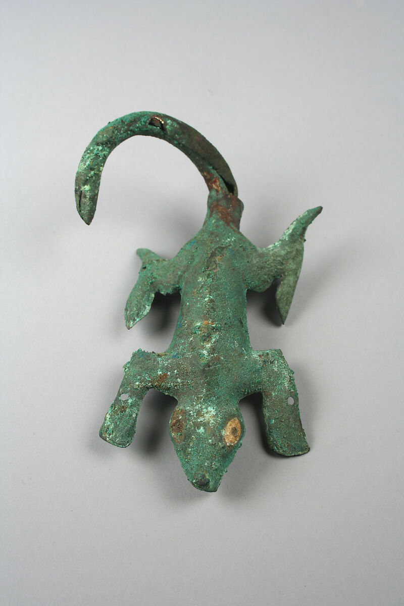 Animal Ornament, Gilded copper, shell, Moche