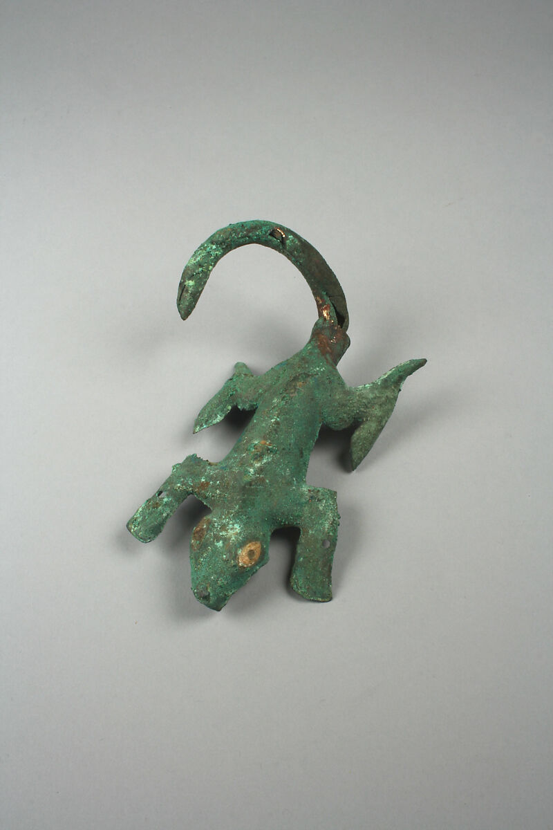 Animal Ornament, Gilded copper, shell, Moche