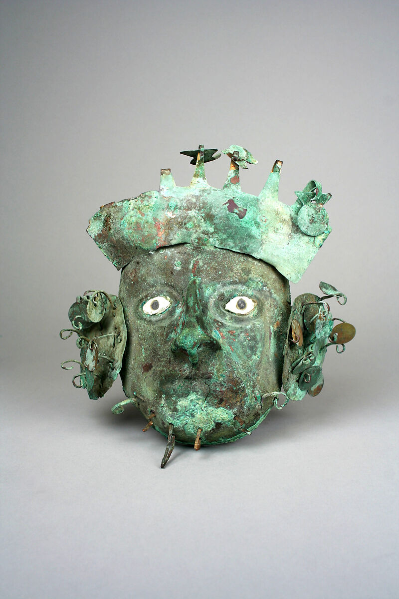 Mask, Gilded copper, silvered copper, shell, Moche 