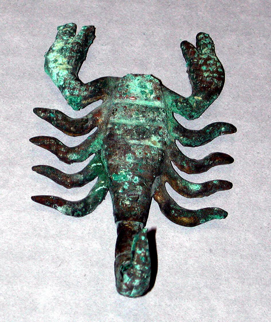 Scorpion Ornament, Gilded copper, Moche 