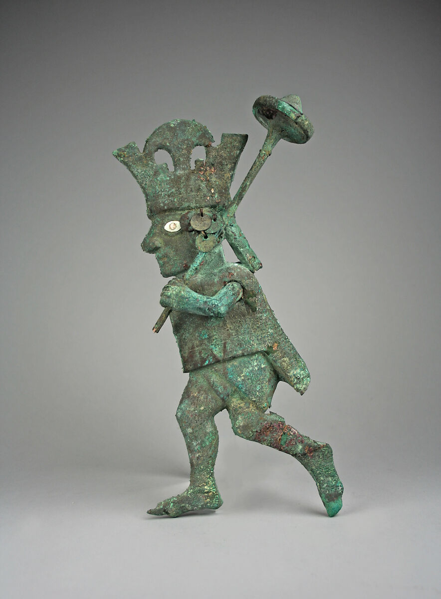 Profile Warrior Ornament, copper, shell, Moche 