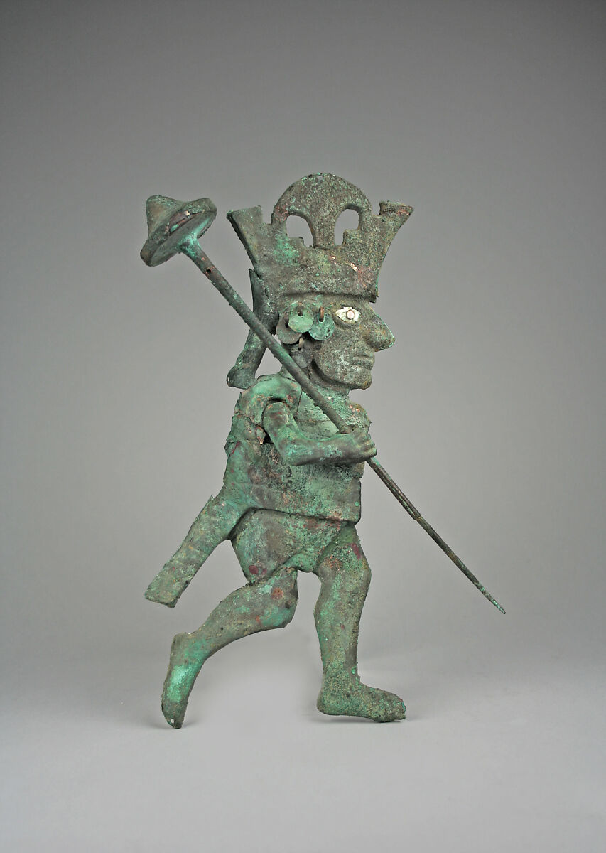 Profile Warrior Ornament, Silvered copper, shell, Moche 