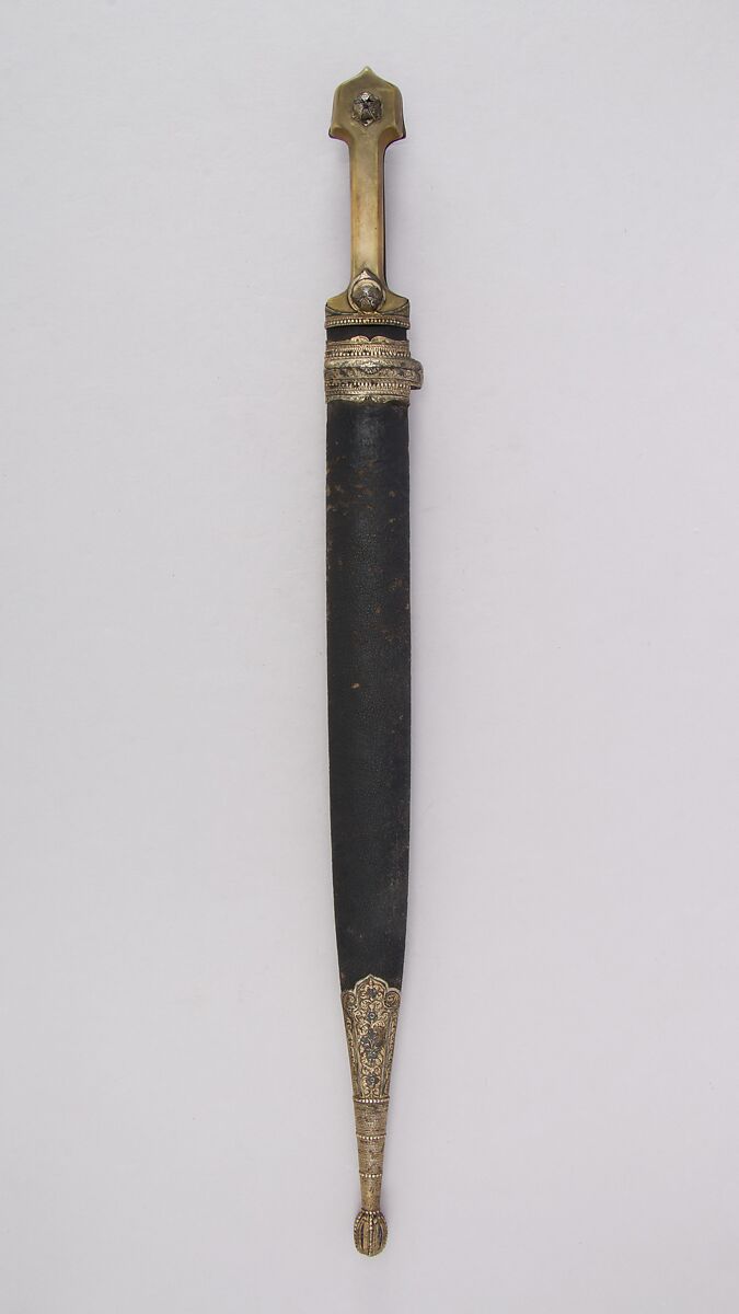 Dagger (Kindjal) with Sheath, Steel, bone, horn, wood, leather, gilding, silver, Caucasian