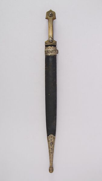 Dagger (Kindjal) with Scabbard, Steel, horn, silver gilt, niello, wood, leather, Caucasian, Degestan